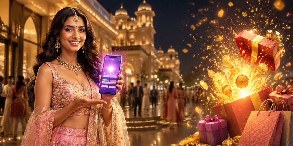 Casino application interface over Bollywood themed backdrop