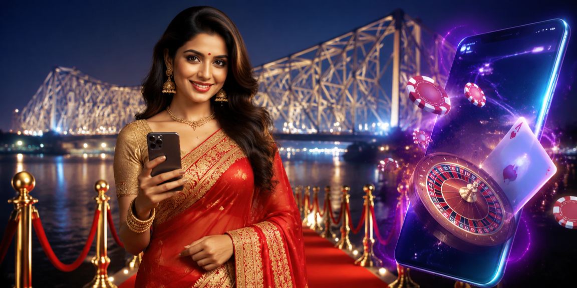 Woman placing sports bets on mobile phone in Kolkata